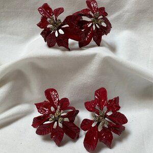 Michael Michaud Table Art Poinsettia Napkin Rings Set of 4 Pewter Holiday Decor